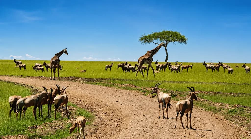Maasai Mara savannah landscape with wildlife